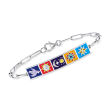 Multicolored Enamel Celestial Paper Clip Link ID Bracelet in Sterling Silver