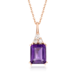 3.20 Carat Amethyst and .19 ct. t.w. Diamond Pendant Necklace in 14kt Rose Gold