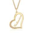 .20 ct. t.w. CZ Personalized Heart Pendant Necklace in 18kt Yellow Gold Over Sterling