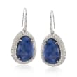 20.00 ct. t.w. Opaque Sapphire and .10 ct. t.w. White Topaz Basketweave Drop Earrings in Sterling Silver