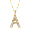 CZ Single-Initial Pendant and Paper Clip Link Necklace in 18kt Gold Over Sterling 16-inch  (A)