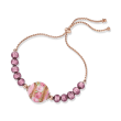Italian Pink Murano Glass Bead Bolo Bracelet in 18kt Rose Gold Over Sterling
