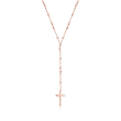 1.60 ct. t.w. Rose Quartz Rosary Beads with Cross Necklace in 18kt Rose Gold Over Sterling