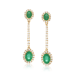 1.90 ct. t.w. Emerald and .86 ct. t.w. Diamond Drop Earrings in 18kt Gold