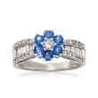 C. 2000 Vintage .95 ct. t.w. Diamond and .90 ct. t.w. Sapphire Flower Ring in 18kt White Gold