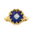 C. 1967 Vintage Blue Enamel Ring with Diamond Accents in 18kt Yellow Gold with British Hallmark
