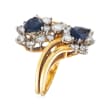 C. 1980 Vintage 1.50 ct. t.w. Sapphire and 1.40 ct. t.w. Diamond Bypass Ring in 18kt Yellow Gold