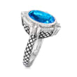 Andrea Candela &quot;Fleur De Lis&quot; 5.83 Carat Swiss Blue Topaz Ring in Sterling Silver