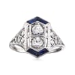C. 1950 Vintage .50 ct. t.w. Diamond and .12 ct. t.w. Simulated Sapphire Ring in 18kt White Gold