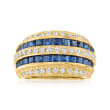 C. 1980 Vintage 1.50 ct. t.w. Sapphire and .60 ct. t.w. Diamond Five-Row Ring in 18kt Yellow Gold