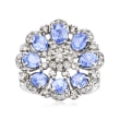 C. 1990 Vintage 3.20 ct. t.w. Sapphire and 1.05 ct. t.w. Diamond Flower Ring in 14kt White Gold
