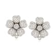 C. 1990 Vintage 5.40 ct. t.w. Pave Diamond Floral Earrings in 18kt White Gold