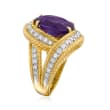 C. 1980 Vintage 5.50 Carat Amethyst and 1.00 ct. t.w. Diamond Ring in 18kt Yellow Gold