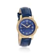 Giorgio Milano Women's 38mm Date Window Crystal Watch in Gold-Plated Stainless Steel With Blue Leather