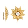 C. 1980 Vintage 8mm Cultured Pearl Floral Earrings in 18kt Yellow Gold