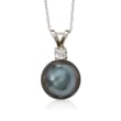 9-10mm Black Cultured Tahitian Pearl Necklace with .10 Carat Diamond in 14kt White Gold