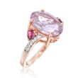 4.80 Carat Pink Amethyst Ring with Rhodolite Garnets and White Topaz in 18kt Rose Gold Over Sterling