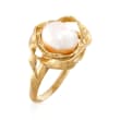 10mm Cultured Pearl Flower Ring in 18kt Yellow Gold Over Sterling Silver