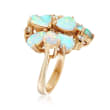 C. 1980 Vintage Opal and .20 ct. t.w. Diamond Cluster Ring in 14kt Yellow Gold