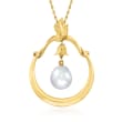 C. 1940 Vintage 9mm Cultured Pearl Open-Circle Floral Pendant Necklace in 14kt Yellow Gold