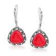 Red Coral Drop Earrings in Sterling Silver