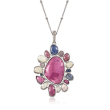 31.85 ct. t.w. Multicolored Sapphire Floral Pendant Necklace in Sterling Silver