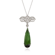 C. 2000 Vintage 15.33 Carat Green Tourmaline and .35 ct. t.w. Diamond Drop Necklace in 18kt White Gold