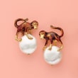 Italian 16mm Cultured Pearl Monkey Earrings in 18kt Gold Over Sterling