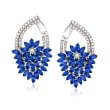 5.00 ct. t.w. Sapphire and .65 ct. t.w. Diamond Floral Drop Earrings in 14kt White Gold