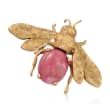 C. 1970 Vintage Pink Coral Bee Pin in 18kt Yellow Gold