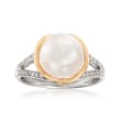 9.5-10mm Cultured Pearl and .13 ct. t.w. Diamond Ring in Sterling Silver and 14kt Yellow Gold