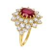 C. 1980 Vintage 2.00 Carat Ruby and 3.00 ct. t.w. Diamond Ring in 18kt Yellow Gold