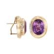 C. 1980 Vintage 28.30 ct. t.w. Amethyst and .25 ct. t.w. Diamond Earrings in 14kt Yellow Gold