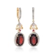 8.00 ct. t.w. Garnet and .41 ct. t.w. Diamond Earrings with Ruby Accents in 14kt Yellow Gold