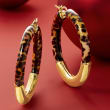Italian Leopard-Print Enamel and 18kt Gold Over Sterling Hoop Earrings