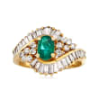 C. 1980 Vintage 1.25 ct. t.w. Diamond and .65 Carat Emerald Cluster Ring in 14kt Yellow Gold