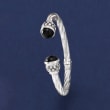 Italian Black Onyx and 1.30 ct. t.w. CZ Twisted Cuff Bracelet in Sterling Silver