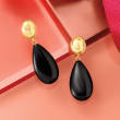 14kt Yellow Gold and Black Onyx Teardrop Earrings