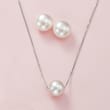 11-12mm Cultured Pearl Jewelry Set: Necklace and Stud Earrings in Sterling Silver