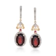 8.00 ct. t.w. Garnet and .41 ct. t.w. Diamond Earrings with Ruby Accents in 14kt Yellow Gold