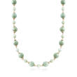 Green Jade Bead Necklace in 14kt Yellow Gold 