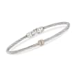 ALOR &quot;Classique&quot; Gray Stainless Steel Cable Bracelet with Diamond Accents and 18kt Yellow Gold