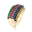 1.60 ct. t.w. Multicolored Sapphire and .30 ct. t.w. Emerald Multi-Row Ring in 14kt Yellow Gold