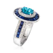 1.90 Carat Blue Zircon and 1.60 ct. t.w. Sapphire with .29 ct. t.w. Diamond Ring in 14kt White Gold