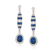 C. 2000 Vintage 6.50 ct. t.w. Sapphire and 1.30 ct. t.w. Diamond Drop Earrings in 18kt White Gold