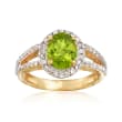 1.90 Carat Peridot and .80 ct. t.w. White Zircon Ring in 18kt Gold Over Sterling