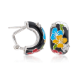 Belle Etoile &quot;Constellations: Sakura&quot; Multicolored Enamel and .25 ct. t.w. CZ Half-Hoop Earrings in Sterling Silver