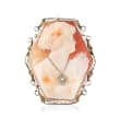 C. 1950 Vintage Shell Cameo Pin/Pendant with Diamond Accent in 14kt White Gold