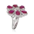 4.80 ct. t.w. Ruby and 1.20 ct. t.w. Diamond Floral Ring in 18kt White Gold
