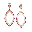 3.10 ct. t.w. Ruby and 1.55 ct. t.w. Diamond Open Marquise Drop Earrings in 14kt Yellow Gold